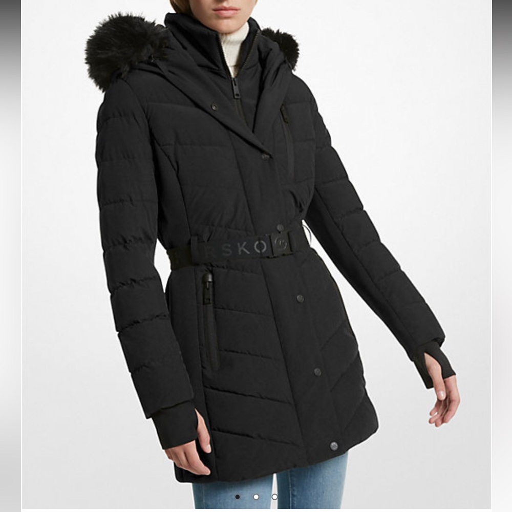 Michael Kors Faux Fur Trim Quilted Puffer Coat